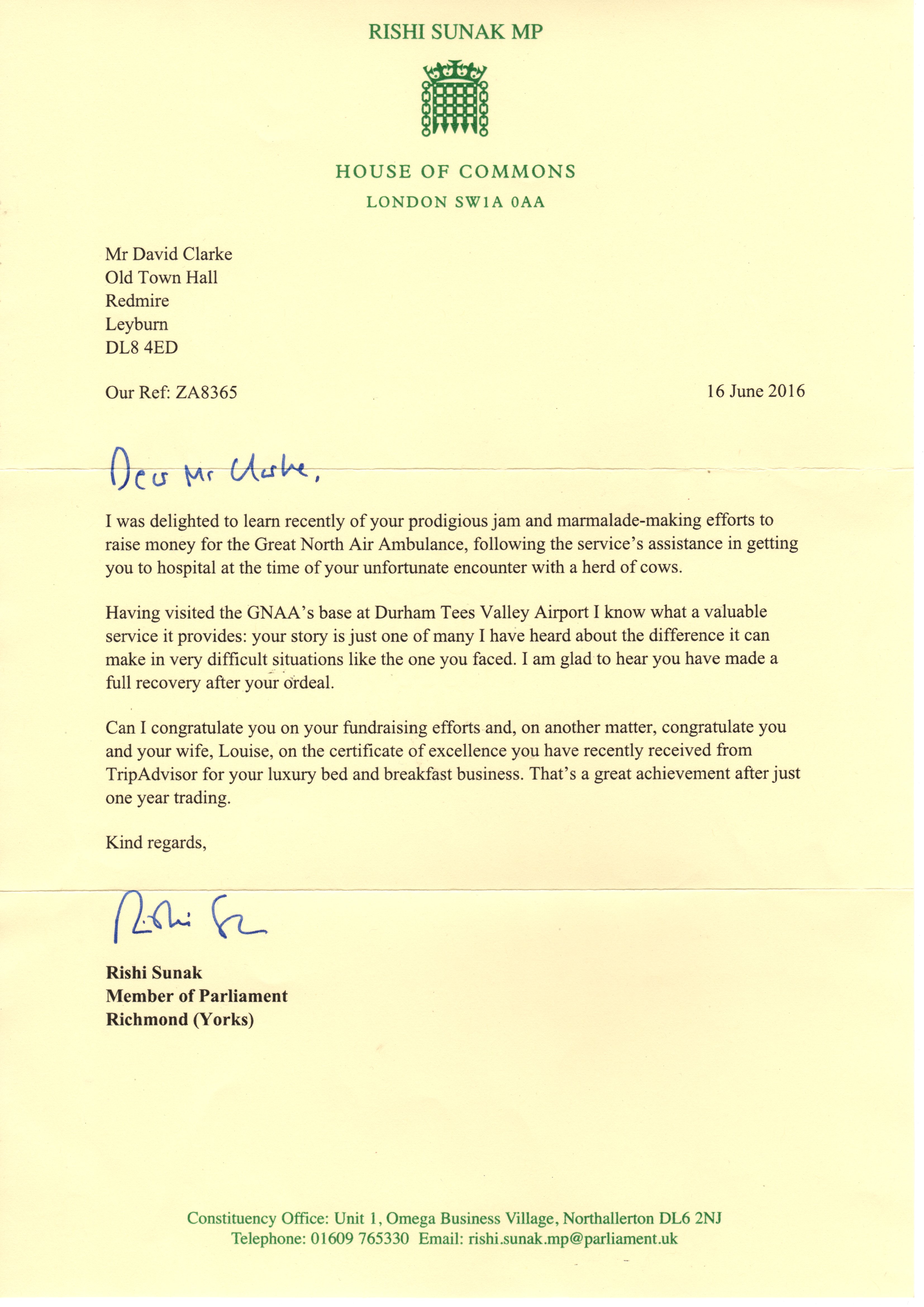 Letter from Rishi Sunak
